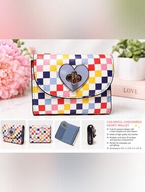 COLORFUL CHECKERED HEART WALLET - Multicolor